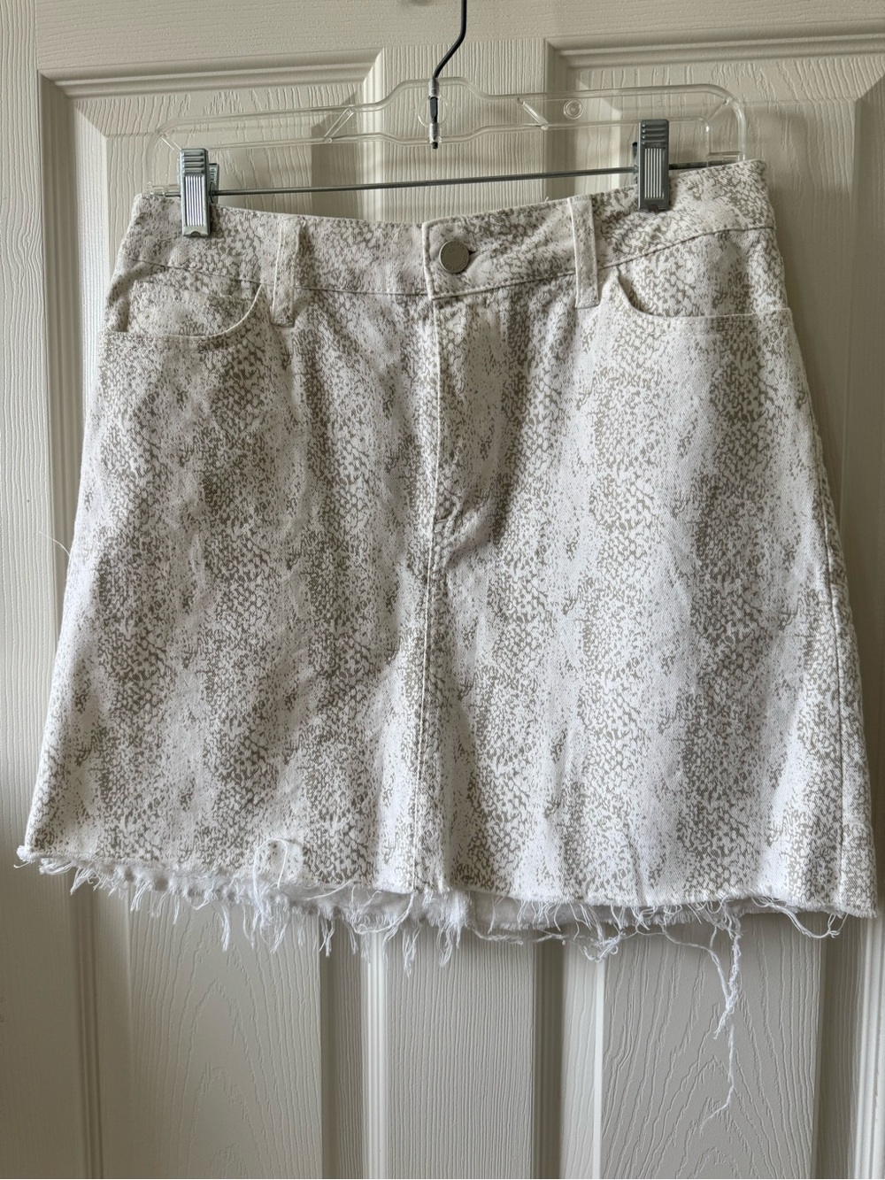 PAIGE White Snake-Print Denim Mini Skirt